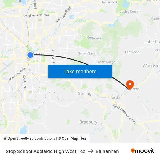 Stop School Adelaide High West Tce to Balhannah map
