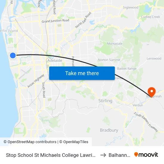 Stop School St Michaels College Lawrie St to Balhannah map