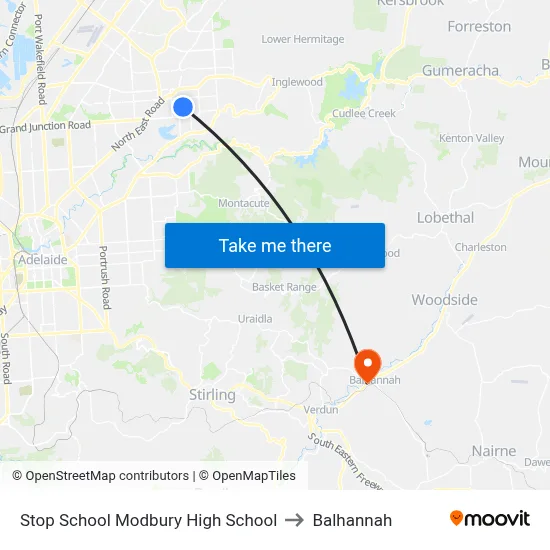 Stop School Modbury High School to Balhannah map