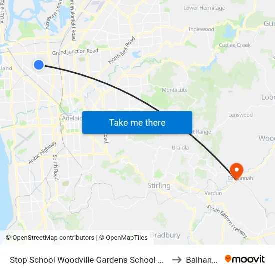 Stop School Woodville Gardens School Ridley Gr to Balhannah map