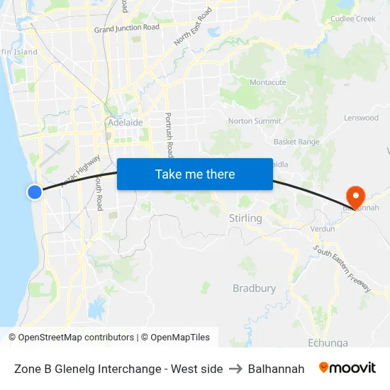 Zone B Glenelg Interchange - West side to Balhannah map