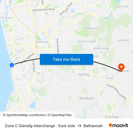 Zone C Glenelg Interchange - East side to Balhannah map