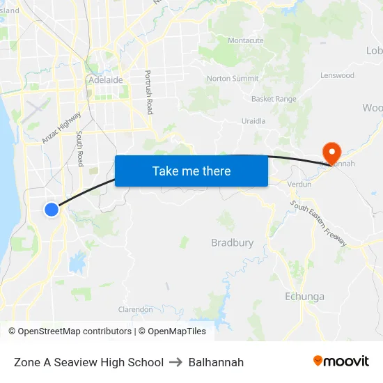 Zone A Seaview High School to Balhannah map