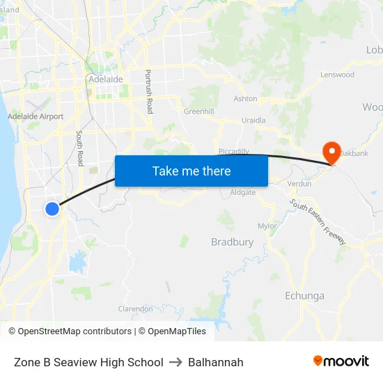 Zone B Seaview High School to Balhannah map