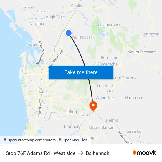 Stop 76F Adams Rd - West side to Balhannah map