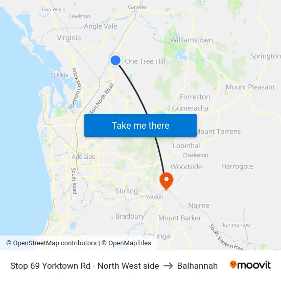 Stop 69 Yorktown Rd - North West side to Balhannah map