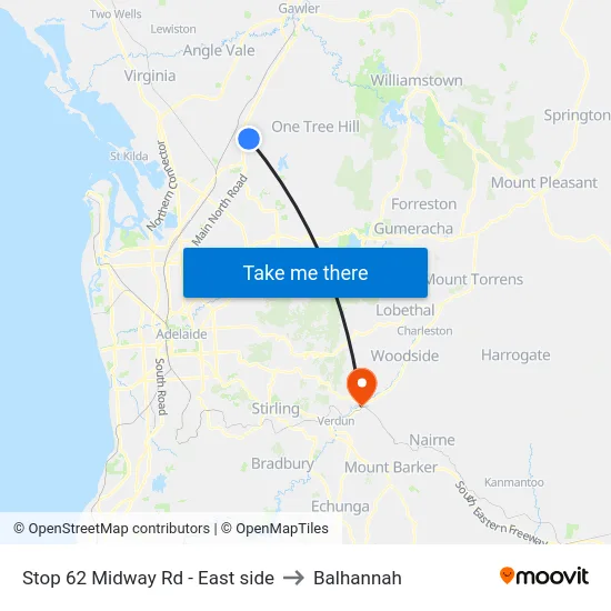 Stop 62 Midway Rd - East side to Balhannah map
