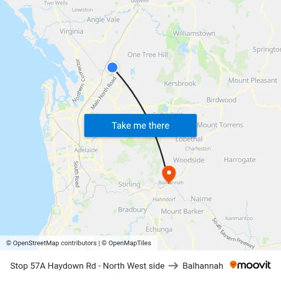 Stop 57A Haydown Rd - North West side to Balhannah map