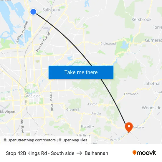 Stop 42B Kings Rd - South side to Balhannah map