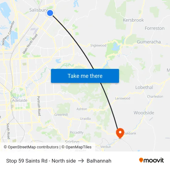 Stop 59 Saints Rd - North side to Balhannah map