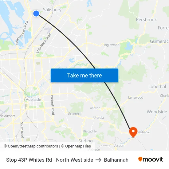 Stop 43P Whites Rd - North West side to Balhannah map