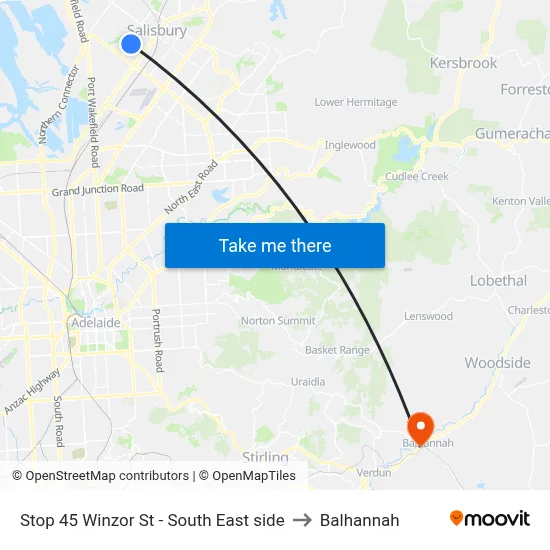 Stop 45 Winzor St - South East side to Balhannah map