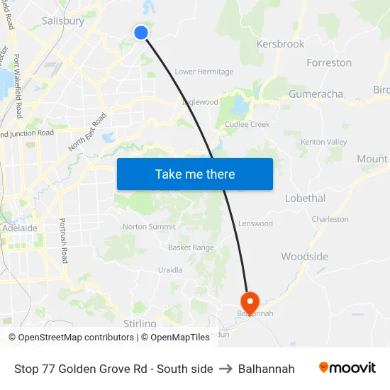 Stop 77 Golden Grove Rd - South side to Balhannah map