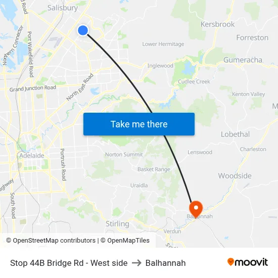 Stop 44B Bridge Rd - West side to Balhannah map