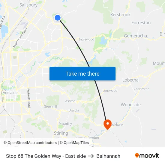 Stop 68 The Golden Way - East side to Balhannah map