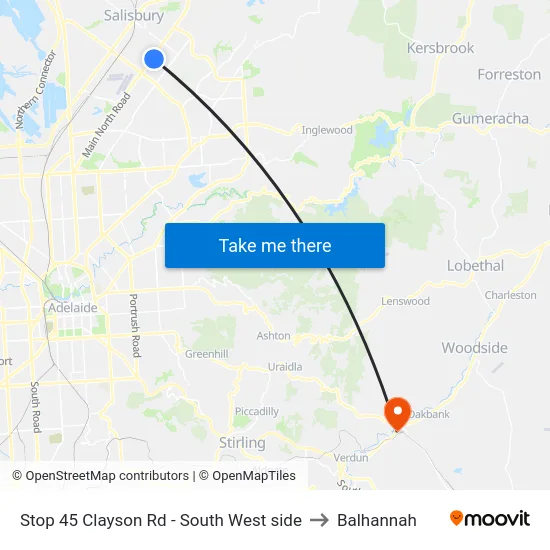 Stop 45 Clayson Rd - South West side to Balhannah map