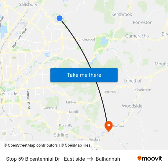 Stop 59 Bicentennial Dr - East side to Balhannah map