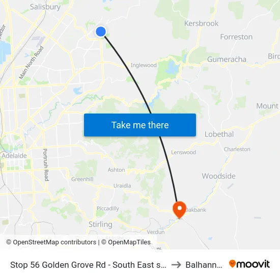Stop 56 Golden Grove Rd - South East side to Balhannah map