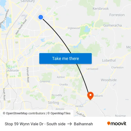 Stop 59 Wynn Vale Dr - South side to Balhannah map