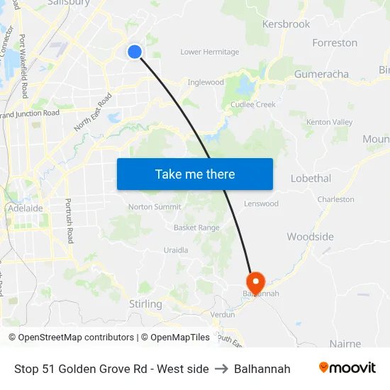 Stop 51 Golden Grove Rd - West side to Balhannah map