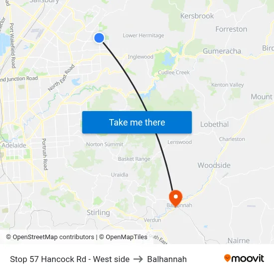 Stop 57 Hancock Rd - West side to Balhannah map