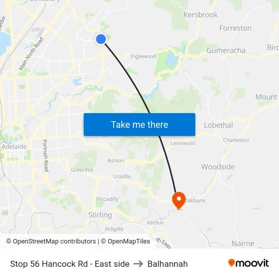 Stop 56 Hancock Rd - East side to Balhannah map