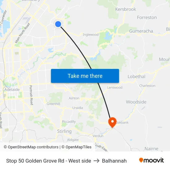 Stop 50 Golden Grove Rd - West side to Balhannah map