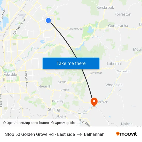 Stop 50 Golden Grove Rd - East side to Balhannah map