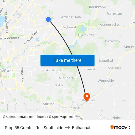Stop 55 Grenfell Rd - South side to Balhannah map