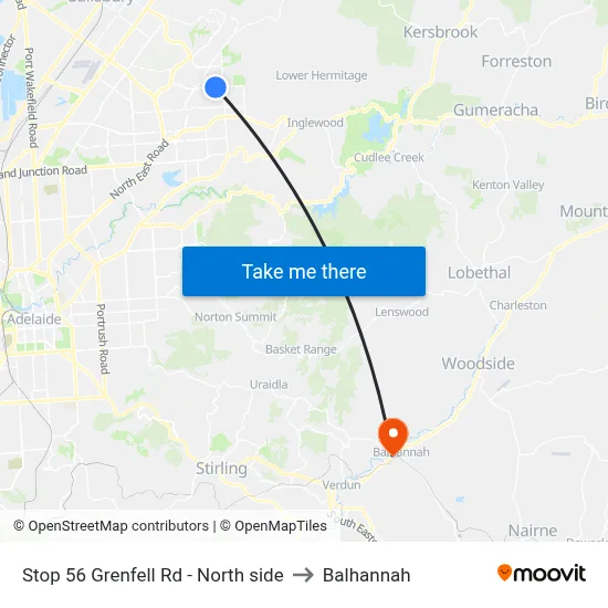 Stop 56 Grenfell Rd - North side to Balhannah map