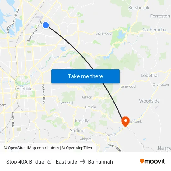 Stop 40A Bridge Rd - East side to Balhannah map