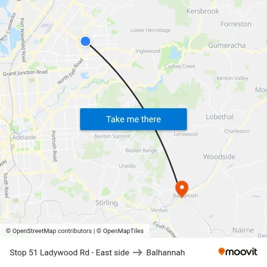 Stop 51 Ladywood Rd - East side to Balhannah map