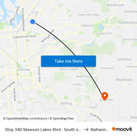 Stop 34D Mawson Lakes Blvd - South side to Balhannah map