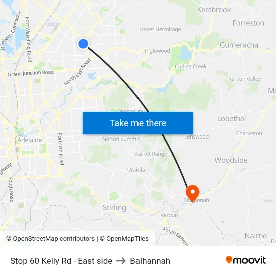 Stop 60 Kelly Rd - East side to Balhannah map