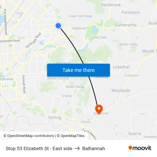 Stop 53 Elizabeth St - East side to Balhannah map