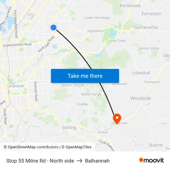 Stop 55 Milne Rd - North side to Balhannah map