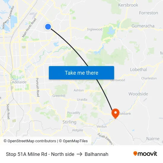 Stop 51A Milne Rd - North side to Balhannah map