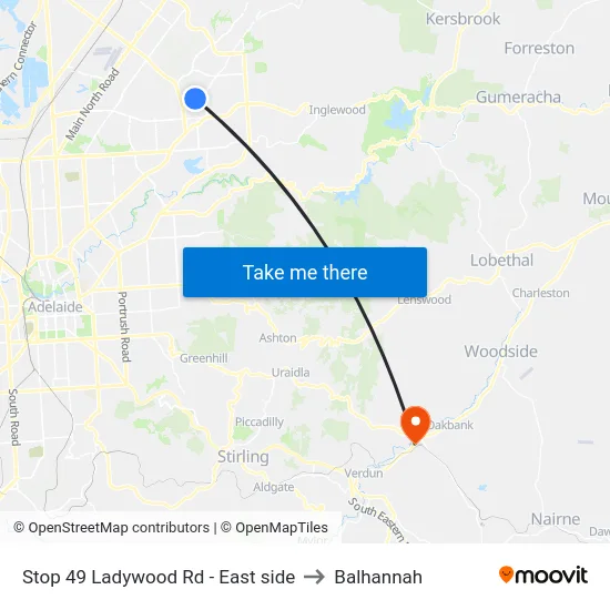 Stop 49 Ladywood Rd - East side to Balhannah map