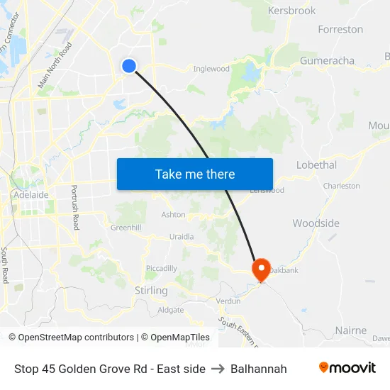 Stop 45 Golden Grove Rd - East side to Balhannah map