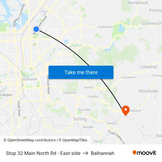 Stop 32 Main North Rd - East side to Balhannah map