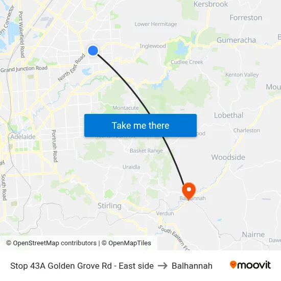 Stop 43A Golden Grove Rd - East side to Balhannah map