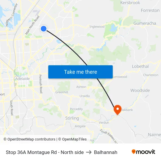 Stop 36A Montague Rd - North side to Balhannah map