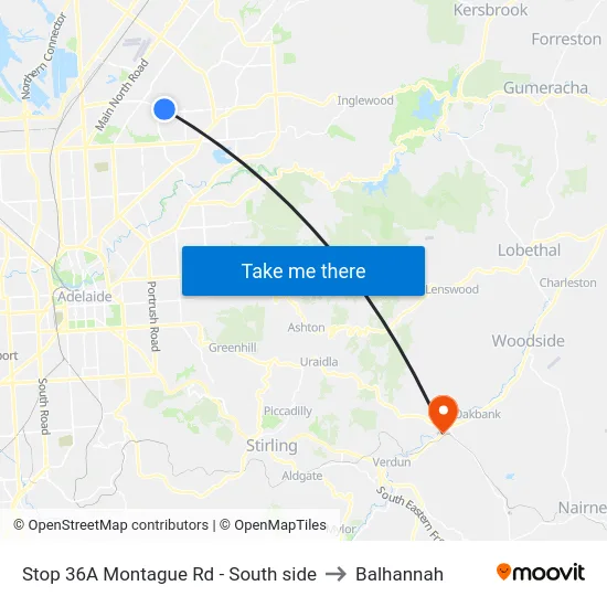 Stop 36A Montague Rd - South side to Balhannah map