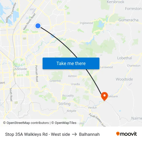 Stop 35A Walkleys Rd - West side to Balhannah map