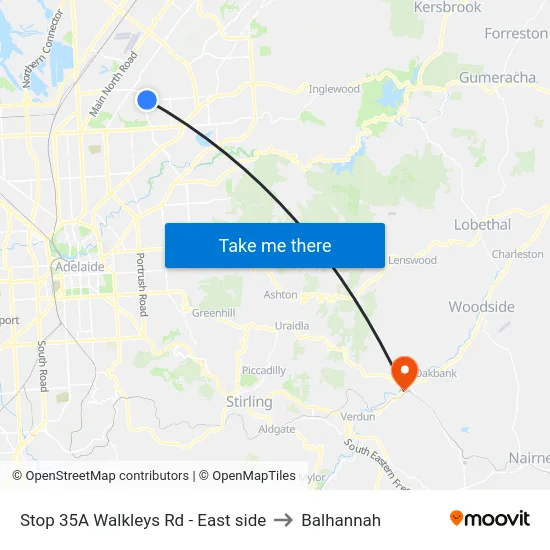 Stop 35A Walkleys Rd - East side to Balhannah map
