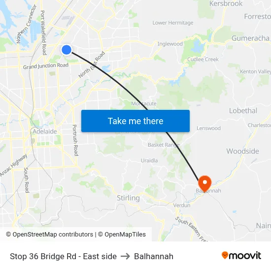 Stop 36 Bridge Rd - East side to Balhannah map