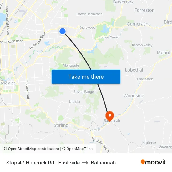 Stop 47 Hancock Rd - East side to Balhannah map