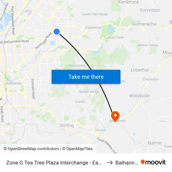 Zone G Tea Tree Plaza Interchange - East side to Balhannah map