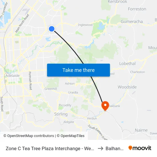 Zone C Tea Tree Plaza Interchange - West side to Balhannah map