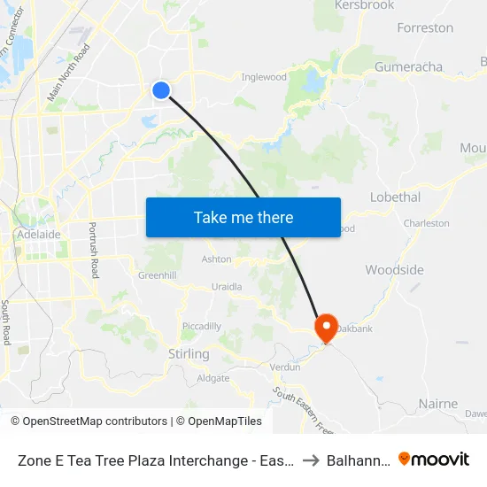 Zone E Tea Tree Plaza Interchange - East side to Balhannah map